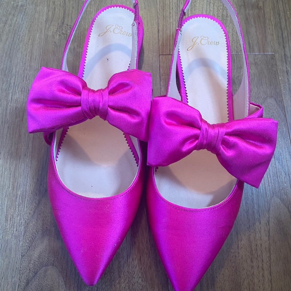 J crew pink satin bow flats